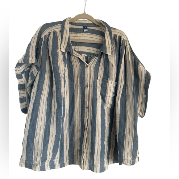 Old Navy plus size 3X shirt sleeve gauze cotton button down blouse NWT casual - Picture 3 of 11